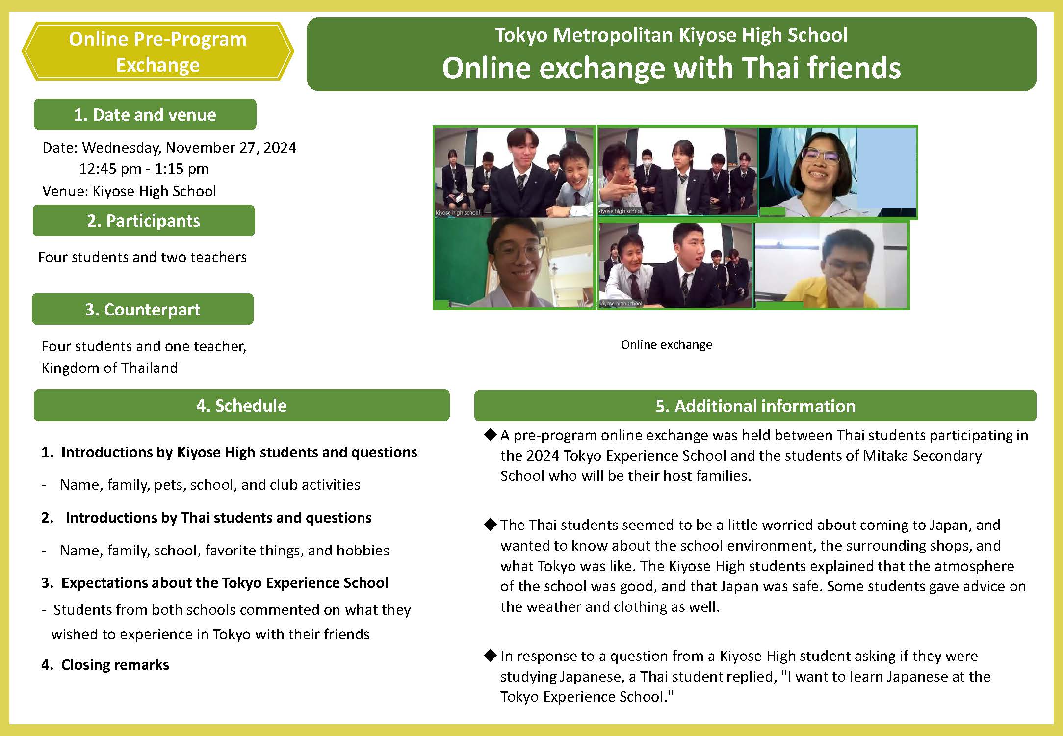 Kiyose High School had an online exchange with Thai friends.