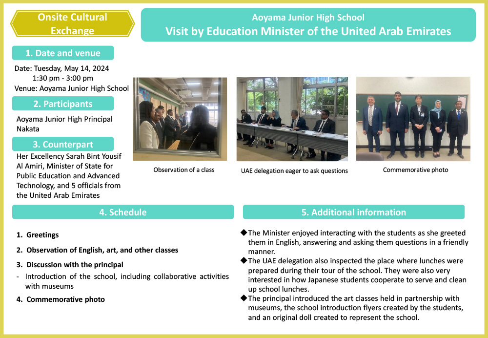 Aoyama Junior High School, Visit by UAE education minister