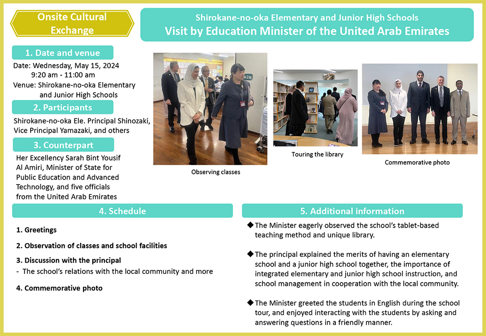 Shirokane-no-oka Elementary & Junior High Schools, Visit by UAE education minister